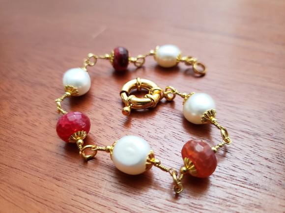 Pulseira de Pérolas de Água Doce com Pedra Natural Ágata