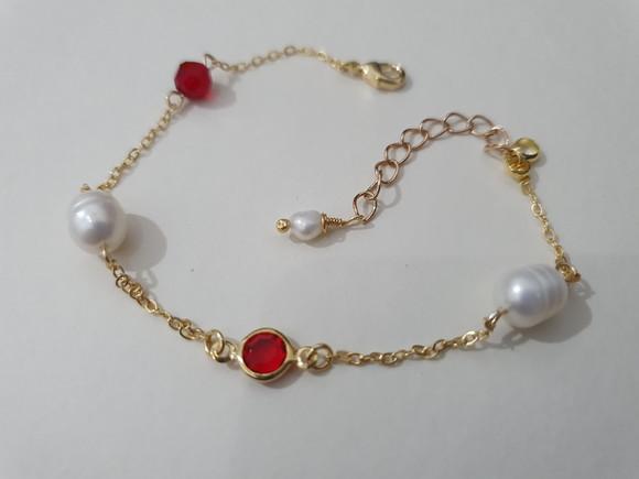 Pulseira de Pérolas de Água Doce e Jade Rubi