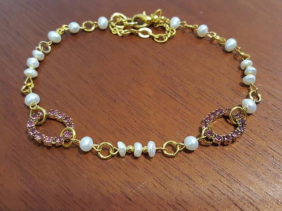 Pulseira de Pérolas Naturais e Cristais Rosa