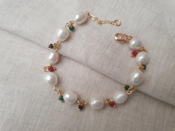 Pulseira de Pérolas Naturais e Jade Rubi Semijoia