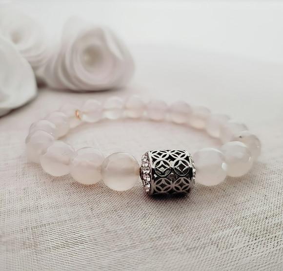 Pulseira de Prata com Pedras Naturais Jade Branco