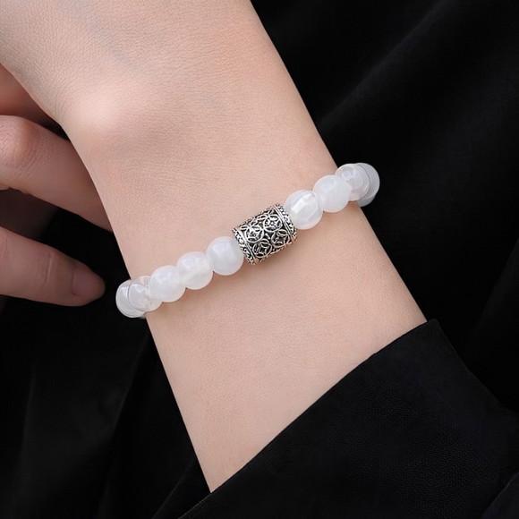 Pulseira de Prata com Pedras Naturais Jade Branco