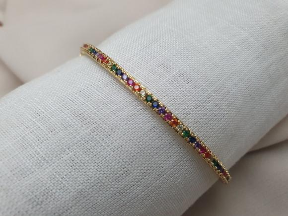 Pulseira Delicada Dourada Com Cristais Coloridos