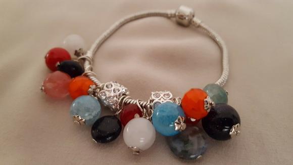 Pulseira de Prata e Pedras Naturais