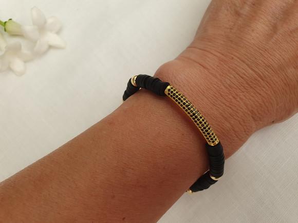 Pulseira Dourada Banhada com Discos de Silicone Preto