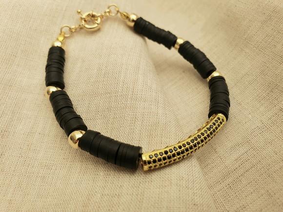 Pulseira Dourada Banhada com Discos de Silicone Preto