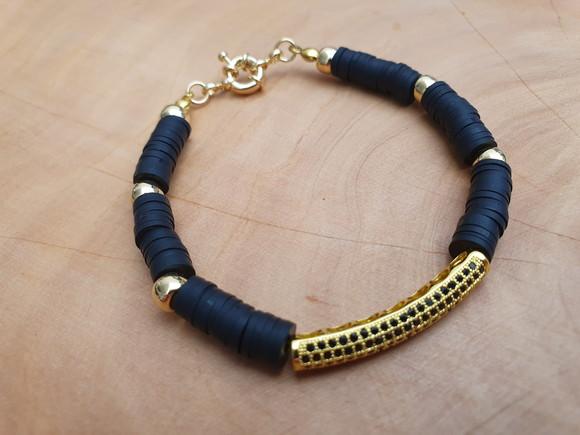 Pulseira Dourada Banhada com Discos de Silicone Preto