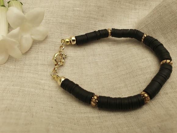 Pulseira Dourada Banhada com Discos de Silicone Preto II