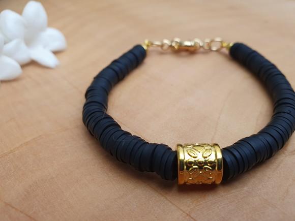Pulseira Dourada Banhada com Discos de Silicone Preto I