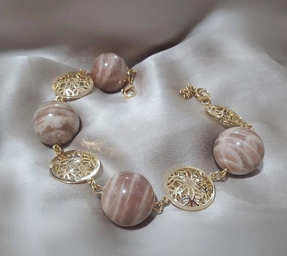 Pulseira Dourada Banhada de Pedras Naturais Ágata Listrada