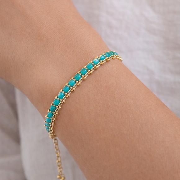 Pulseira Dourada com Cristais Azuis