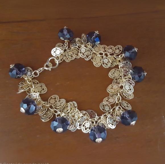 Pulseira Dourada com Cristais Ametista