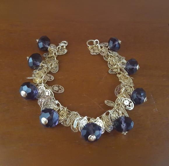 Pulseira Dourada com Cristais Ametista