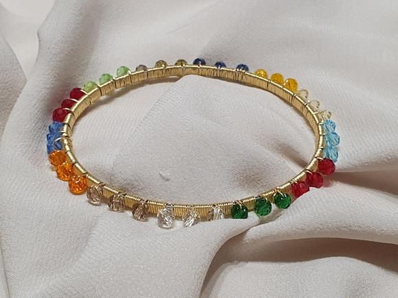 Pulseira Dourada com Cristais Coloridos