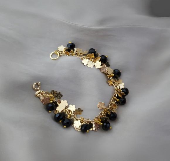 Pulseira Dourada com Cristais Negros