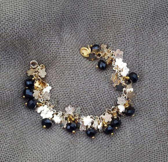 Pulseira Dourada com Cristais Negros