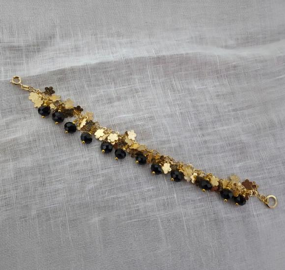 Pulseira Dourada com Cristais Negros