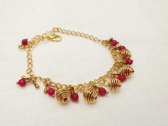 Pulseira Dourada com Pedras Naturais Jade Rubi