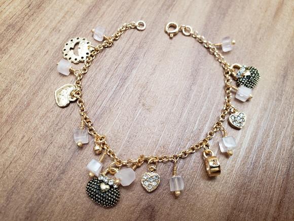 Pulseira Dourada com Quartzo Rosa