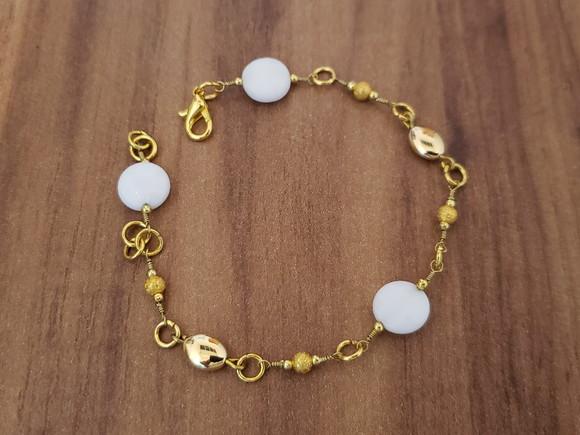 Pulseira Dourada de Pedra Natural Jade Branco