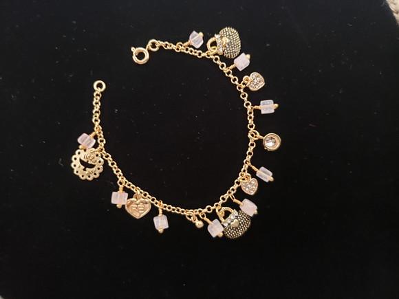 Pulseira Dourada com Quartzo Rosa