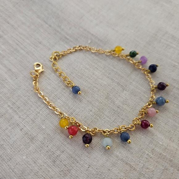 Pulseira Dourada de Pedras Naturais Coloridas