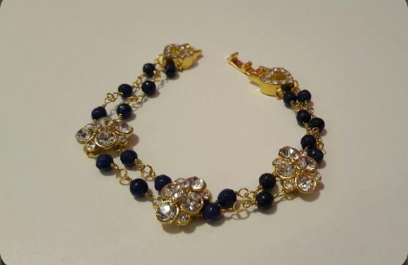 Pulseira Dourada de Pedras Naturais Jade Safira
