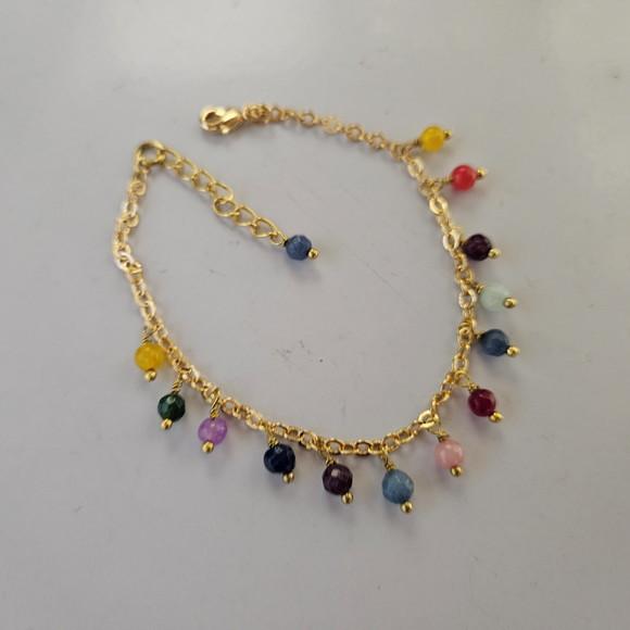 Pulseira Dourada de Pedras Naturais Coloridas
