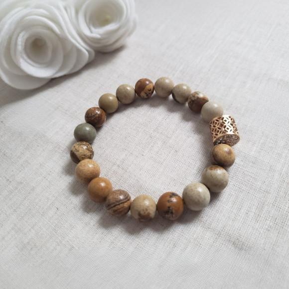Pulseira Dourada de Pedras Naturais Jaspe Imperador