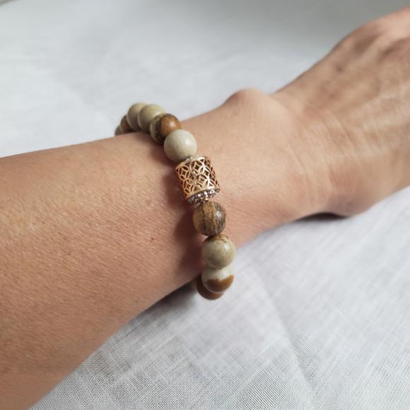 Pulseira Dourada de Pedras Naturais Jaspe Imperador