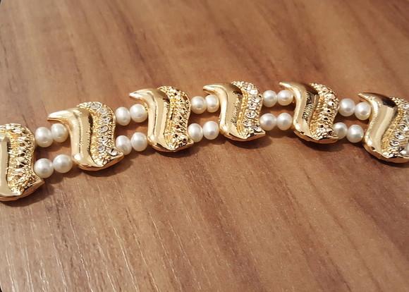 Pulseira Dourada de Pérolas Naturais