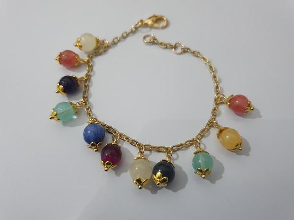 Pulseira Dourada e Pedras Naturais Coloridas