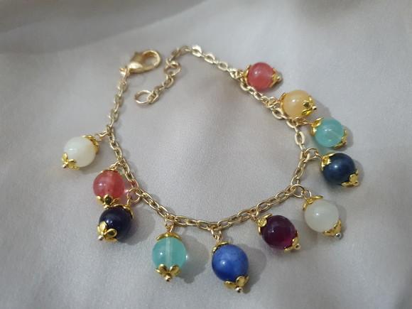 Pulseira Dourada e Pedras Naturais Coloridas