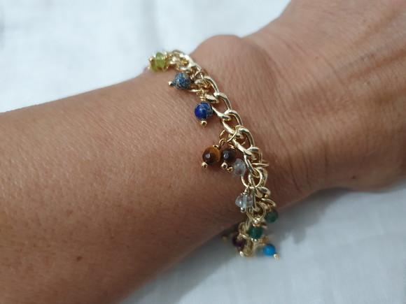 Pulseira Dourada e Pedras Naturais Coloridas