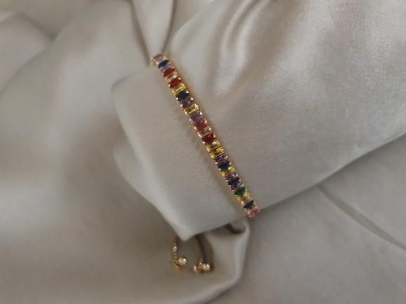 Pulseira Riviera Dourada com Cristais Coloridos