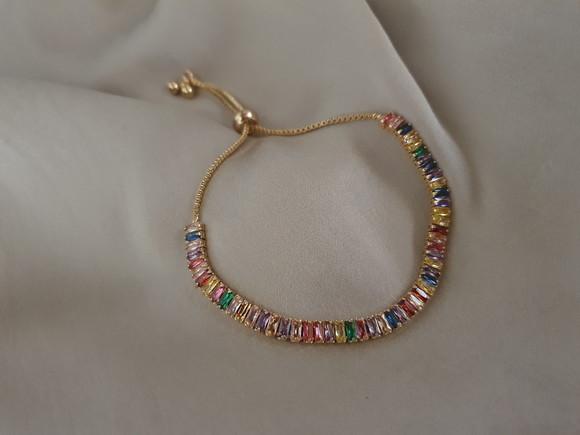 Pulseira Riviera Dourada com Cristais Coloridos