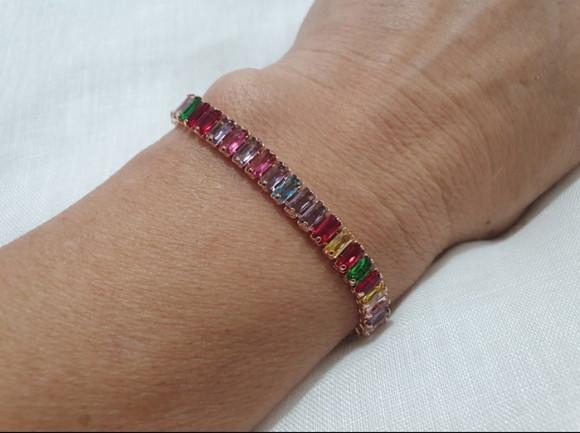 Pulseira Riviera Dourada com Cristais Coloridos