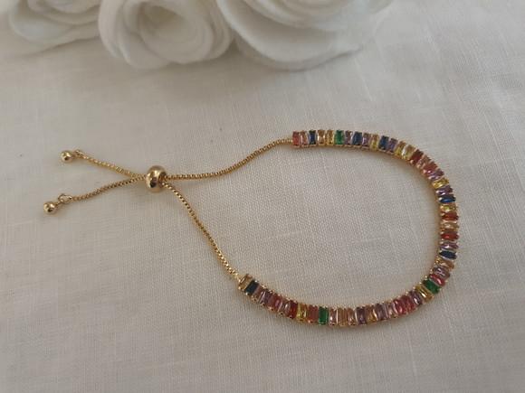 Pulseira Riviera Dourada com Cristais Coloridos