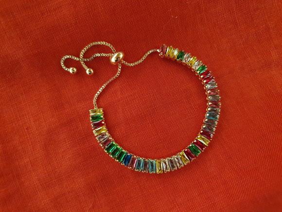 Pulseira Riviera Dourada com Cristais Coloridos