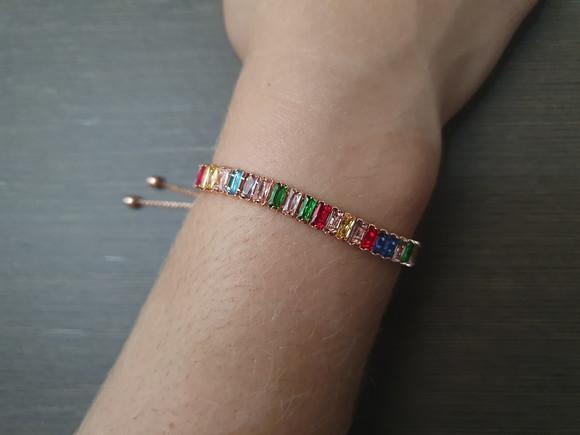 Pulseira Riviera Ouro Rose com Cristais Coloridos