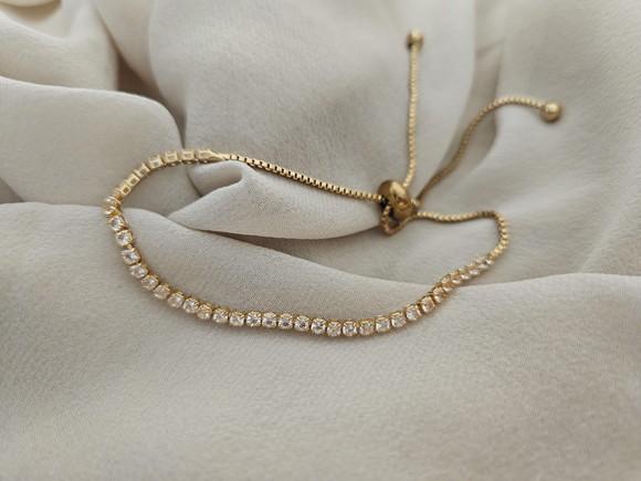 Pulseira Riviera Dourada com Cristais Transparentes