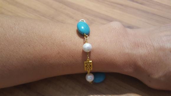 Pulseira Turquesa e Pérolas - SEMI JÓIA
