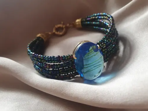 Bracelete Banhado de Cristal Água Marinha
