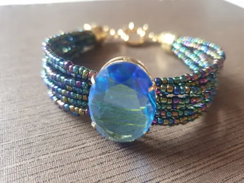 Bracelete Banhado de Cristal Água Marinha