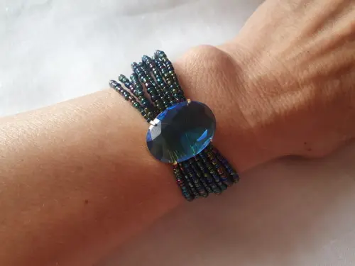 Bracelete Banhado de Cristal Água Marinha