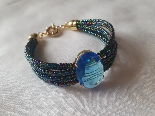 Bracelete Banhado de Cristal Água Marinha