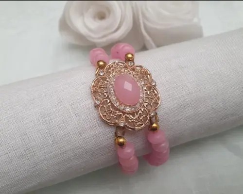 Bracelete com Pedras Naturais Jade Rosa