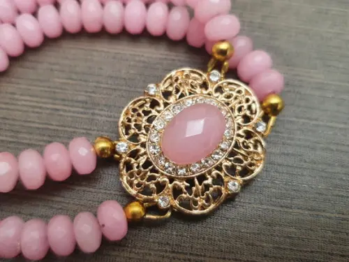 Bracelete Com Pedras Naturais Jade Rosa