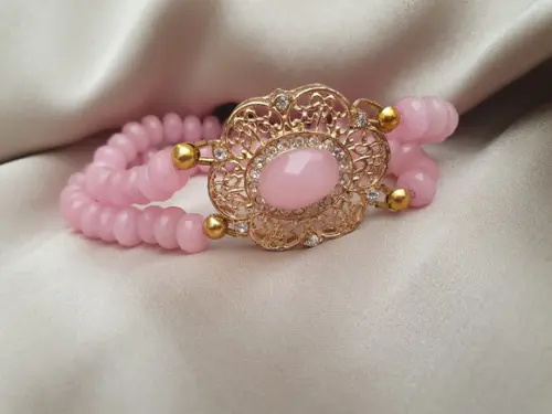 Bracelete Com Pedras Naturais Jade Rosa