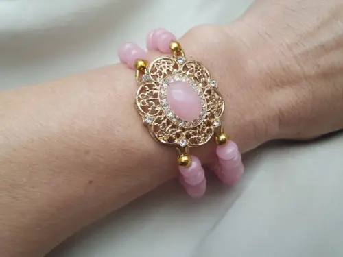 Bracelete Com Pedras Naturais Jade Rosa